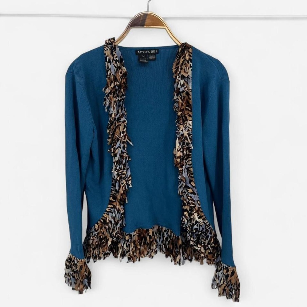 Y2K Retro Funky‎ Blue and Leopard Fringe Cardigan